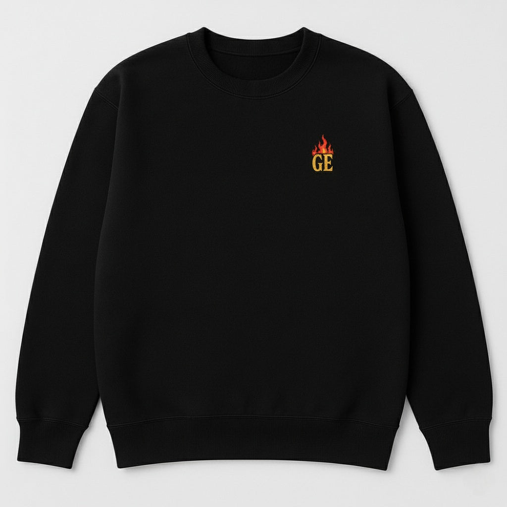“Goddess Energy” Premium Black Crewneck – Metallic Gold Flame Edition