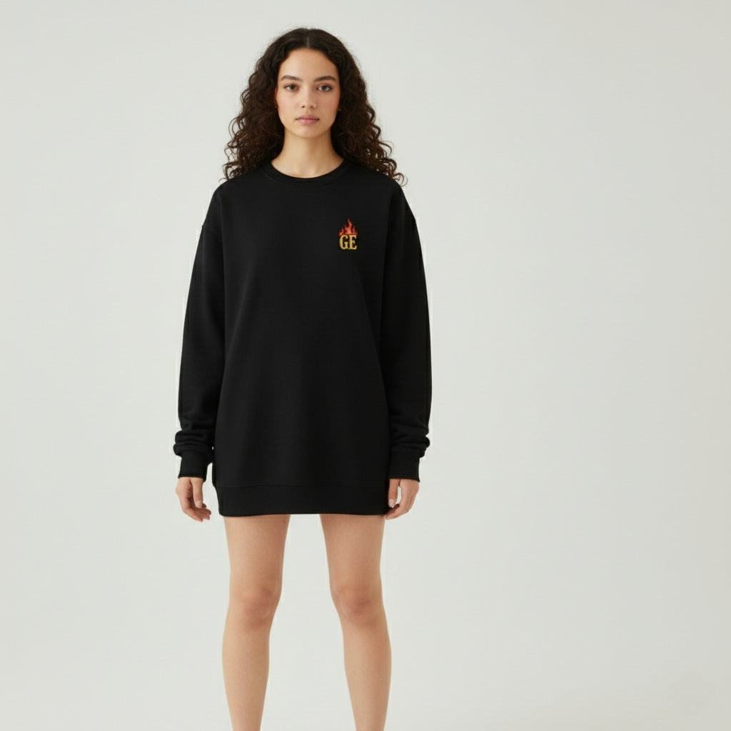 “Goddess Energy” Premium Black Crewneck – Metallic Gold Flame Edition